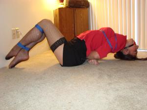 staciesnowbound.com - Stiletto, bound and ball gaged in fishnets! thumbnail